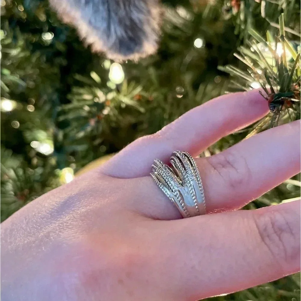NEW Luxury Multilayered Silver Zircon Ring